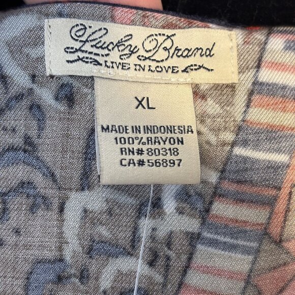 Lucky Brand XL Sleeveless Red Multi-Color Boho Print Dress With Tie Waist 100% - Picture 5 of 14